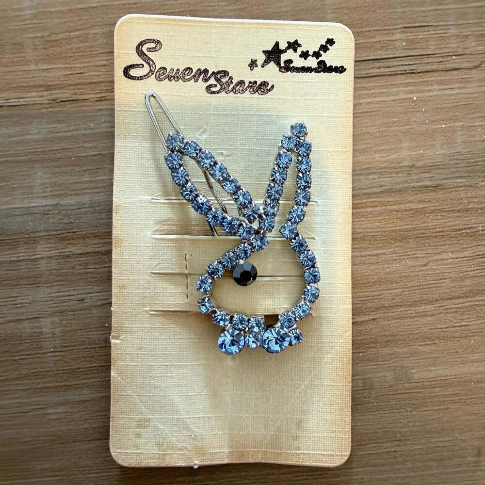 Vintage Y2K SevenStars Blue Rhinestone Playboy Bunny Hair Clip Barrette Bling